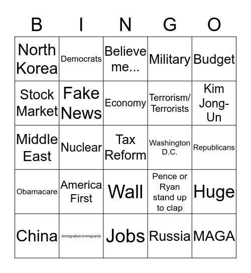 State of the Union Bingo  Bingo Card