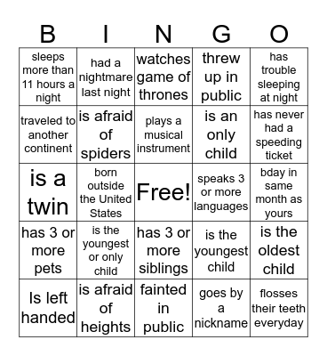 People Bingo Card