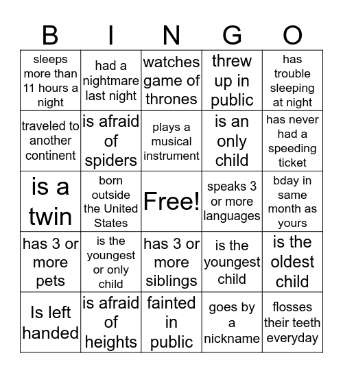 People Bingo Card