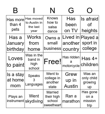 GNO! Get to Know You Bingo Card