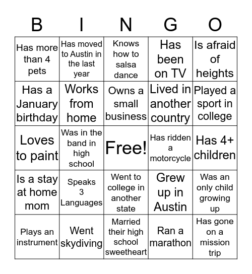 GNO! Get to Know You Bingo Card