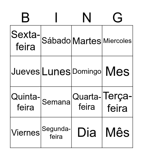Spanish & Portuguese CH Bingo Card