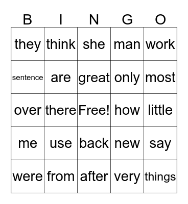 1st grade Bingo Card