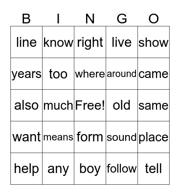 1st grade bingo 2 Bingo Card
