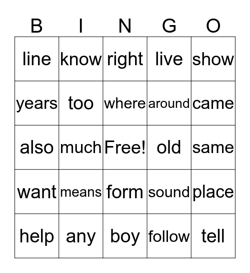 1st grade bingo 2 Bingo Card