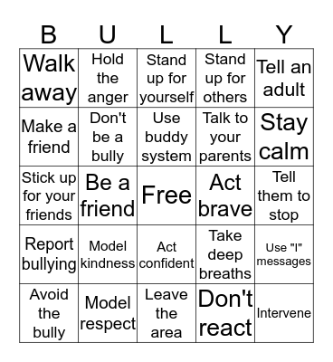 Dealing with Bullies Bingo Card