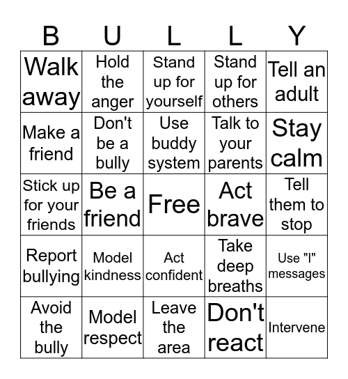 Dealing with Bullies Bingo Card