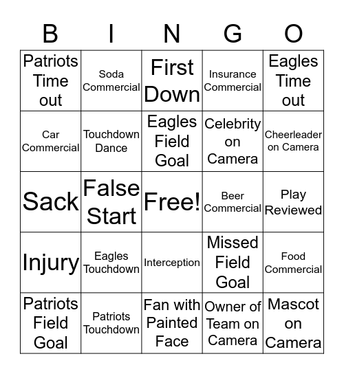 Marly Bird Game Day Bingo Card