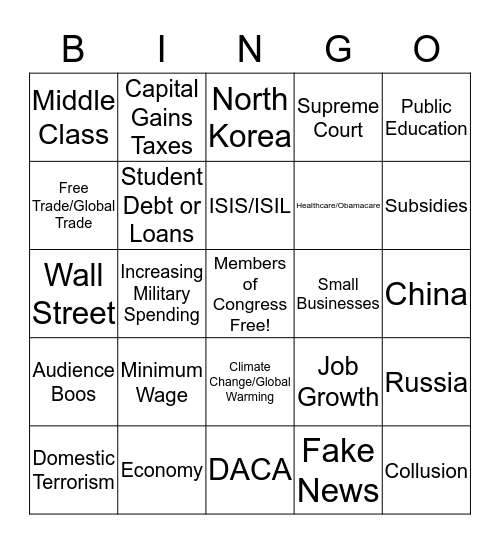 2018 State of the Union Address Bingo Card