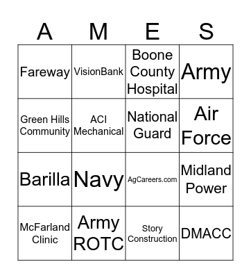 AHS Career Fair Booth BINGO Card