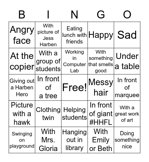 Selfie Bingo Card