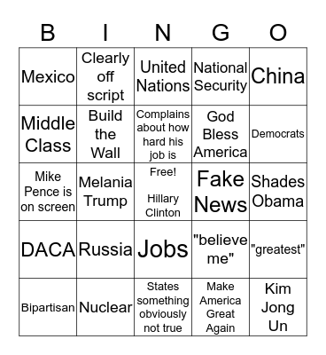 State of the Union Bingo Card