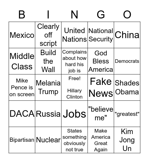 State of the Union Bingo Card