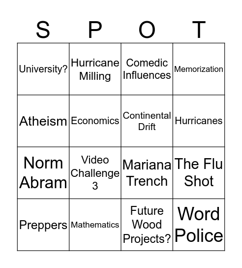 ON THE SPOT 17 Bingo Card