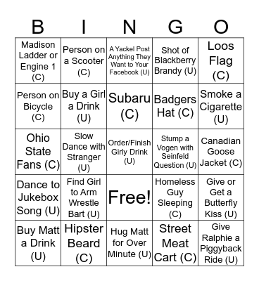 Madison BINGO Card