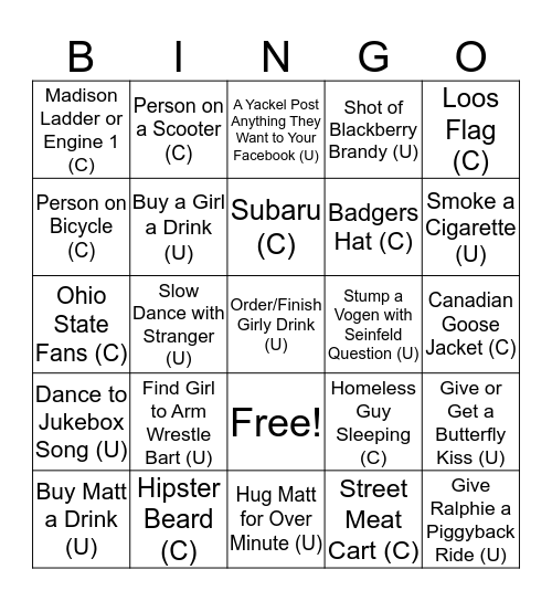 Madison BINGO Card