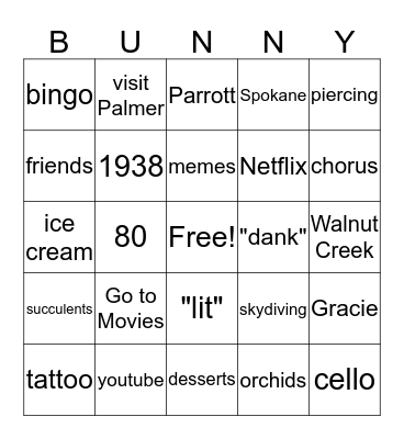 Grandma Bunny Bingo Card