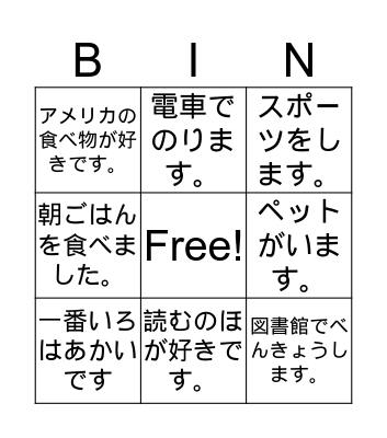 Learning English with Bingo Card