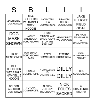 Super Bowl LII BINGO Card