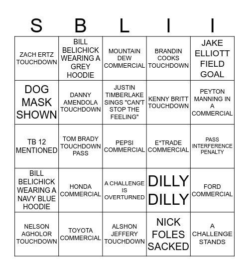 Super Bowl LII BINGO Card