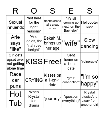 The Bachelor Bingo Card