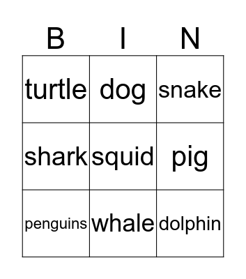 Bingo Card Animals  Bingo Card