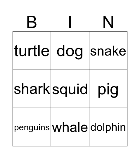 Bingo Card Animals  Bingo Card