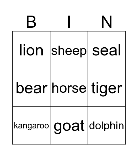Bingo Card Animals  Bingo Card