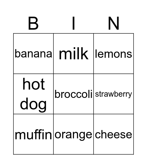 Bingo Card Food Bingo Card