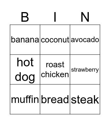 Bingo Card Food Bingo Card