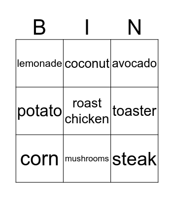 Bingo Card Food Bingo Card