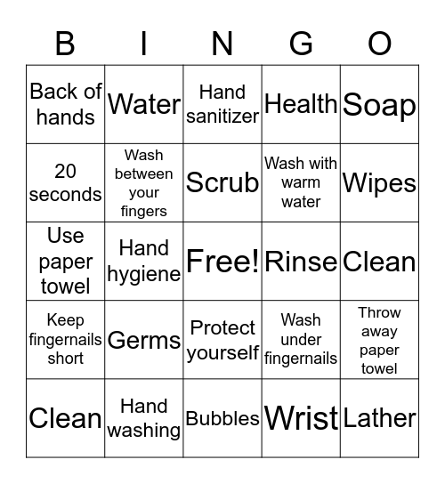 Hand Hygiene Bingo Card