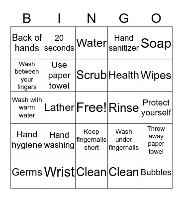 Hand Hygiene Bingo Card