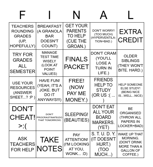 FINALS! Bingo Card