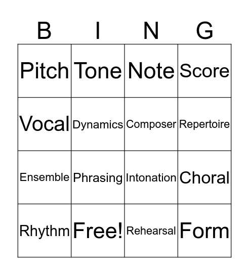 Music Vocabulary Bingo Card