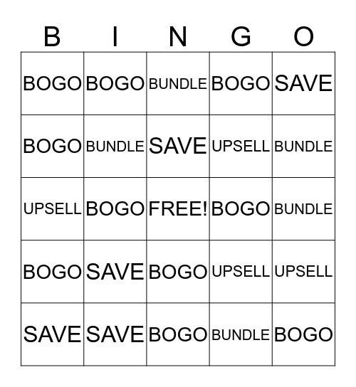 BOGO, BUNDLE, AND SAVES Bingo Card