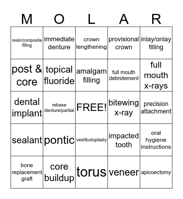 Dental Lingo Bingo Card