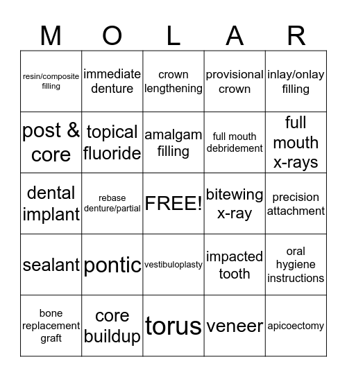 Dental Lingo Bingo Card