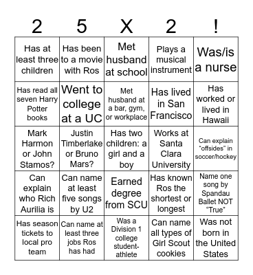 25x2 Getting to Know You! Bingo Card