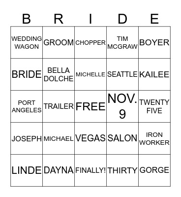 BRIDAL BINGO Card