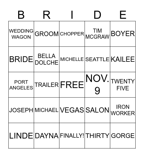 BRIDAL BINGO Card