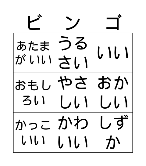 Year 7 iiTomo Unit 3 Adjectives Bingo Card