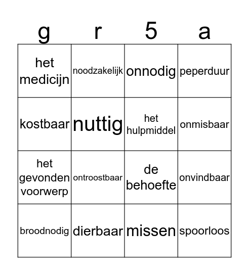 Staal bingo thema: 'nodig' Bingo Card