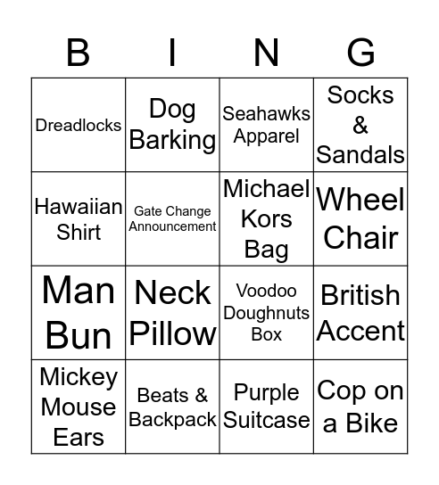 Airport Bingo Card