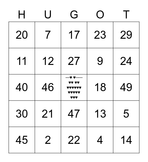 ♥♥HUGOT CARD♥♥ Bingo Card