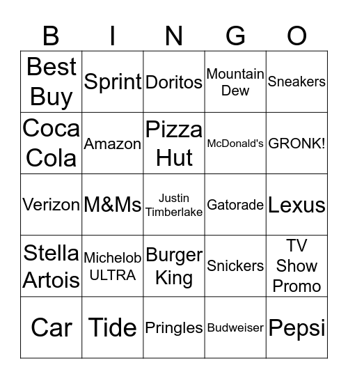 Super Bowl Bingo! Bingo Card