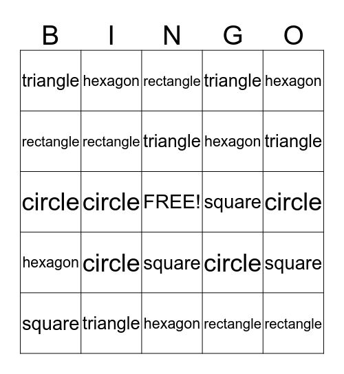 Shapes  Bingo Card