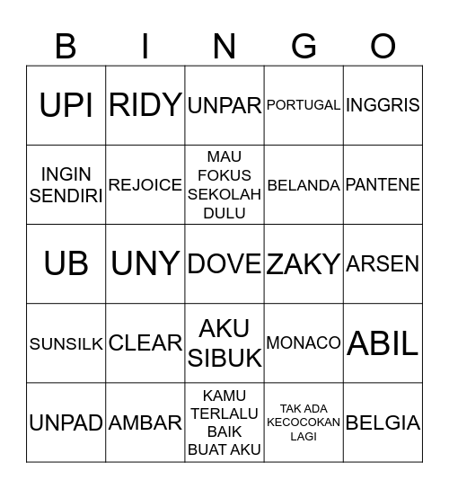YIPIE Bingo Card