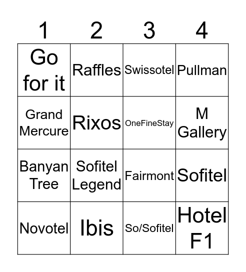 Accor Group Raffles Draw Bingo Card