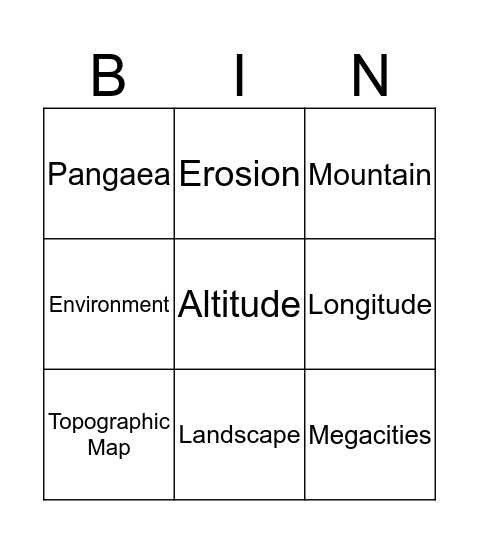 Geography Bingo!  Bingo Card